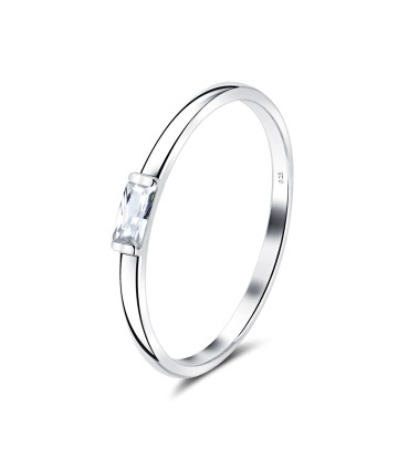 Plain Shaped Little Crystal Silver Ring NSR-4083